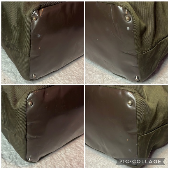 Gucci Vintage Bamboo Handle Nylon Leather Large Shopper Tote Olive Green Brown - Picture 9 of 15